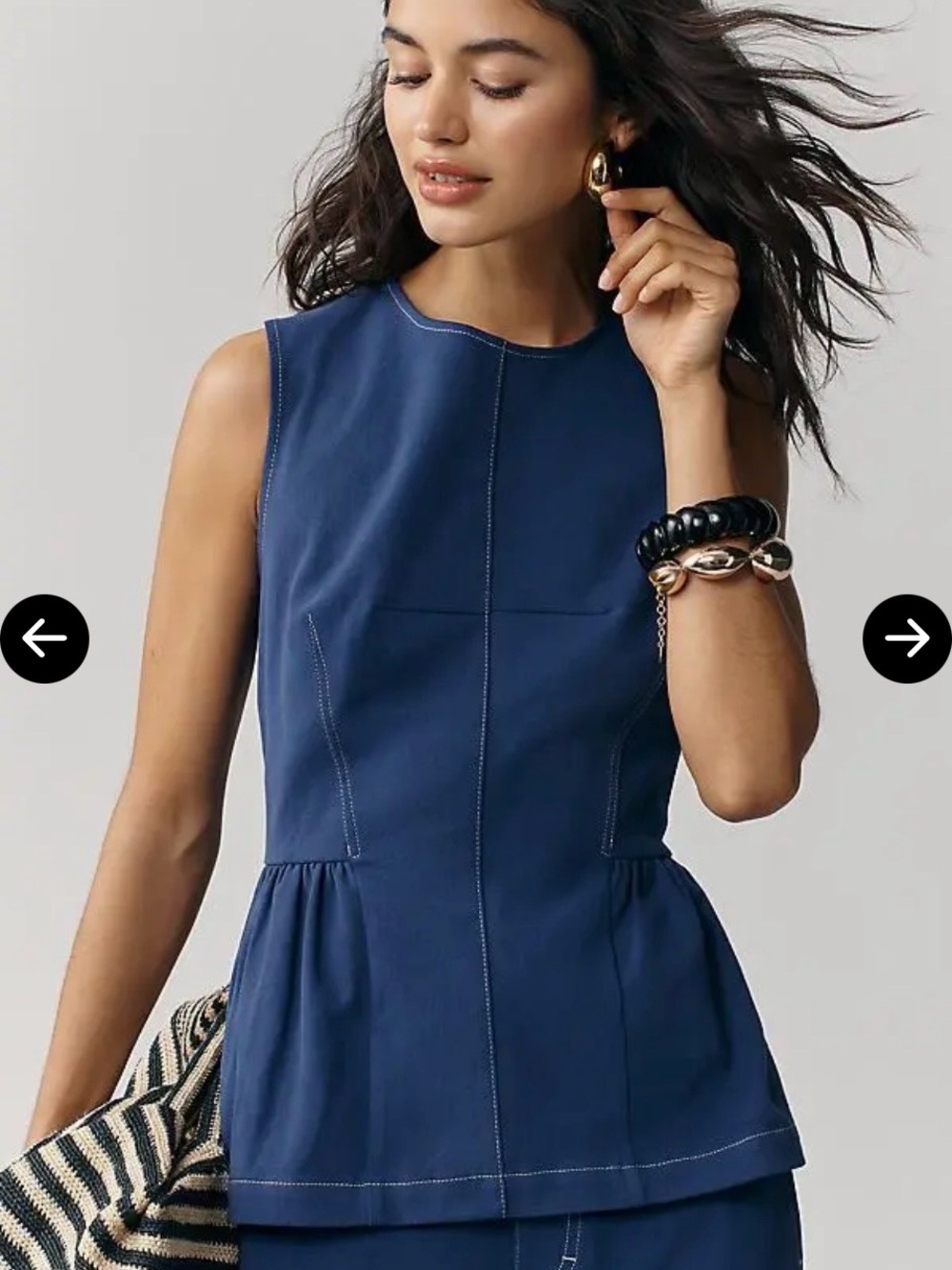 NWT Size XL -Anthropologie Cotton Crew-Neck Peplum Tank Top Navy Blue (US$ 128)